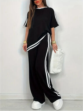 Women’s Black White 2 Piece Set 4XL US 20 Tracksuit Lounge Outfit Polyester